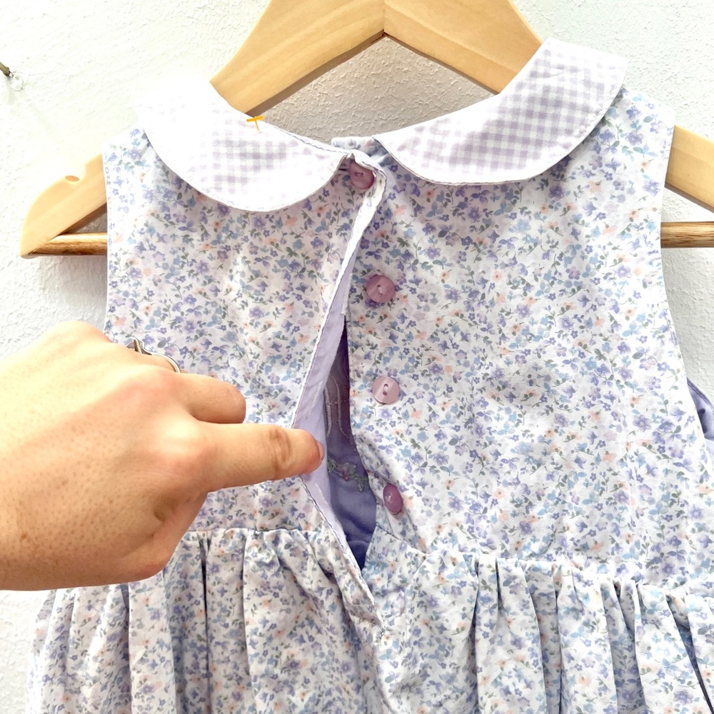 Girls 4T Lavender Floral Peter Pan Collar Dress  Embroidered “SHA” Monogram - Picture 7 of 7